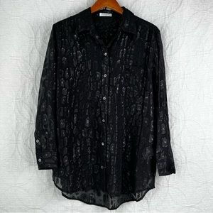 Equipment Daddy Metallic Leopard Print Shirt Womens S Silk Blend Sheer Blouse
